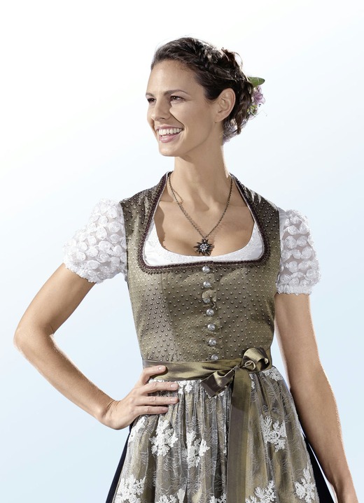 - Dirndlbluse mit Blütenspitze, in Größe 038 bis 056, in Farbe CHAMPAGNER Ansicht 1