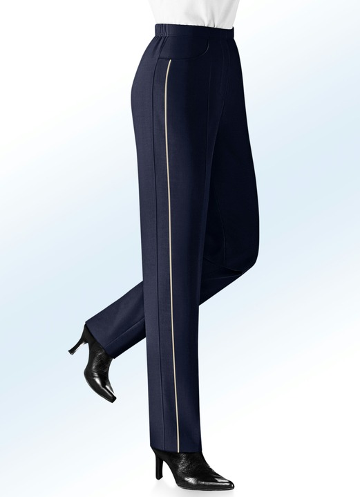Damenmode - Hose mit kontrasfarbener Zierpaspel, in Größe 019 bis 245, in Farbe MARINE-BEIGE Ansicht 1