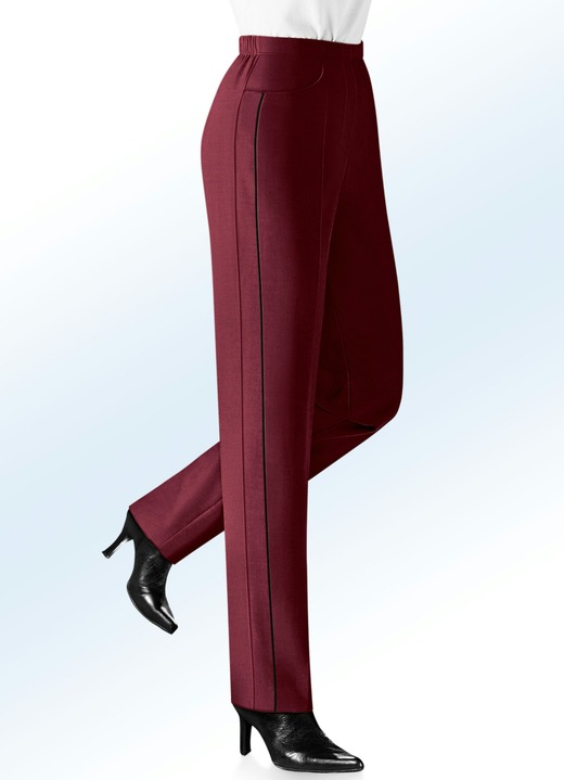 Hosen - Hose mit kontrasfarbener Zierpaspel, in Größe 019 bis 245, in Farbe RUBINROT-SCHWAR Ansicht 1