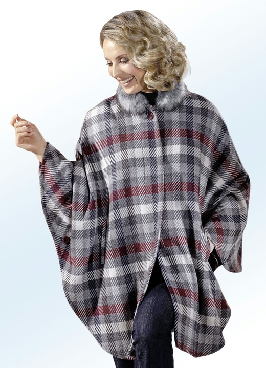 Jacken & Mäntel - Cape mit markantem Karodessin, in Größe 036 bis 048, in Farbe GRAU-BUNT