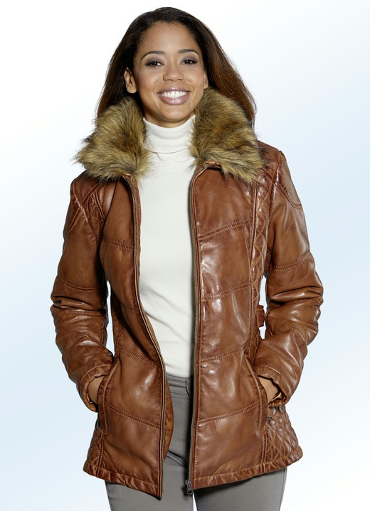 Lederjacken - Lederjacke mit modischer Rautensteppung Lederjacken - Lederjacke mit modischer Rautensteppung, in Größe 036 bis 048, in Farbe ANTIK COGNAC
