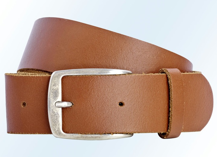 Gürtel - Trendiger Herren-Gürtel aus Leder, 4 cm breit, in Größe 090 bis 120, in Farbe COGNAC Ansicht 1