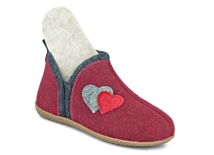 - Hausschuh mit kontrastfarbenen Applikationen, in Größe 036 bis 042, in Farbe GRANATROT Ansicht 2