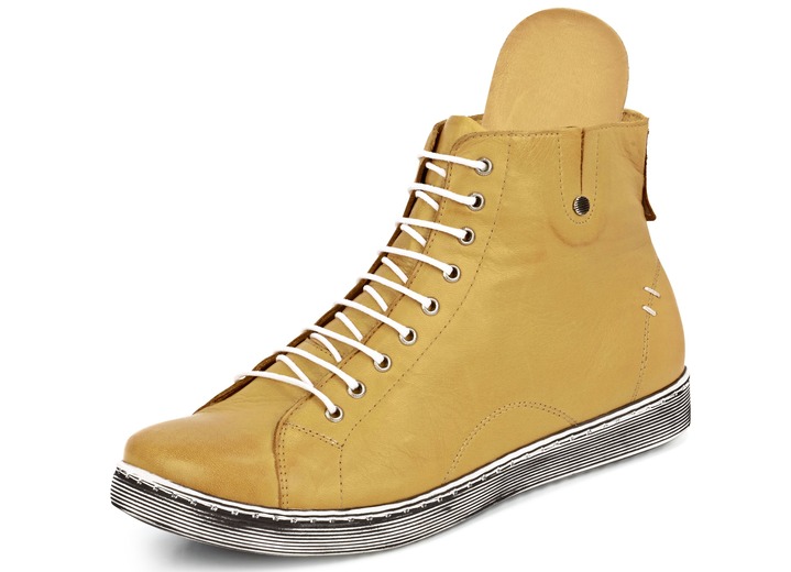 Damenschuhe - Schnür-Stiefelette aus hochwertigem Leder, in Größe 036 bis 042, in Farbe SENFGELB Ansicht 2
