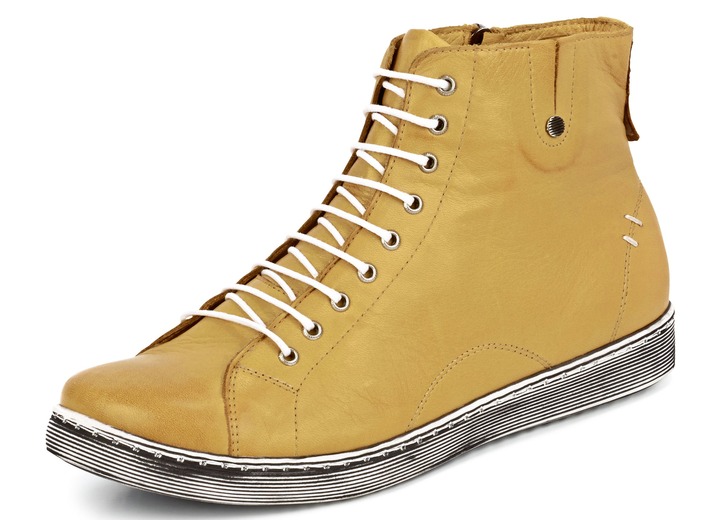 Damenschuhe - Schnür-Stiefelette aus hochwertigem Leder, in Größe 036 bis 042, in Farbe SENFGELB Ansicht 1