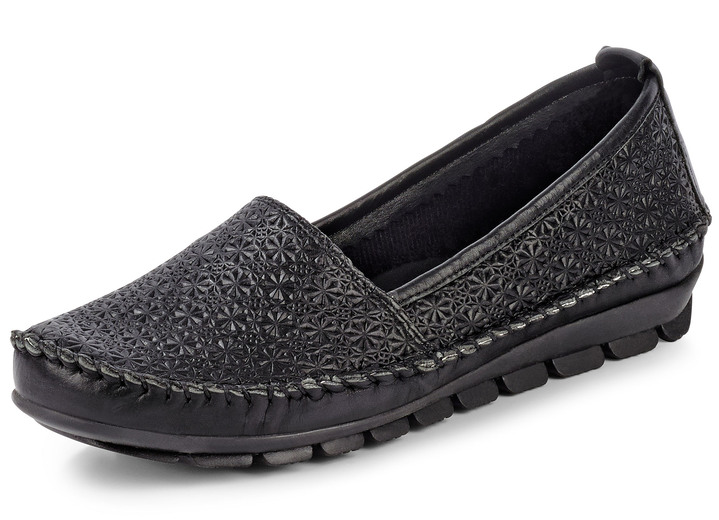Damenmode - Gemini Mokassin-Slipper mit toller Prägung, in Größe 036 bis 042, in Farbe SCHWARZ Ansicht 1