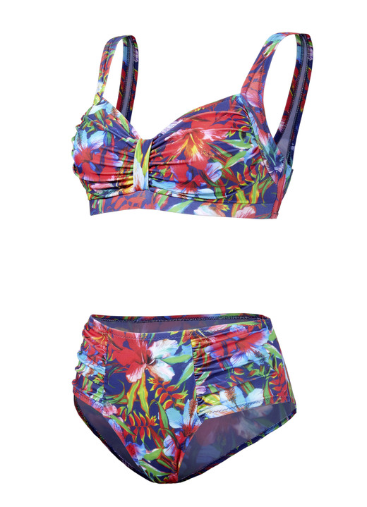 Bikinis - Bikini mit herausnehmbaren Softschalen, Zierschlaufe und Druckdessin allover Ansicht 3 Bikinis - Bikini mit herausnehmbaren Softschalen, Zierschlaufe und Druckdessin allover, in Größe 036 bis 050, in Cup D, in Farbe ROT-BUNT Ansicht 3