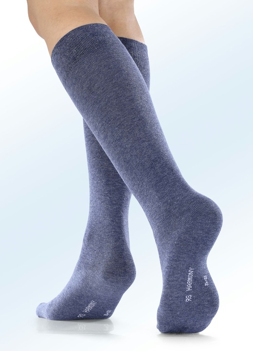 Strümpfe & Strumpfhosen - Sechserpack Kniestrümpfe mit Komfortbund, in Größe 1 (Schuhgr. 35-38) bis 3 (Schuhgr. 43-46), in Farbe 2X JEANSBLAU MELIERT, 2X INDIGOBLAU MELIERT, 2X NACHTBLAU Ansicht 1