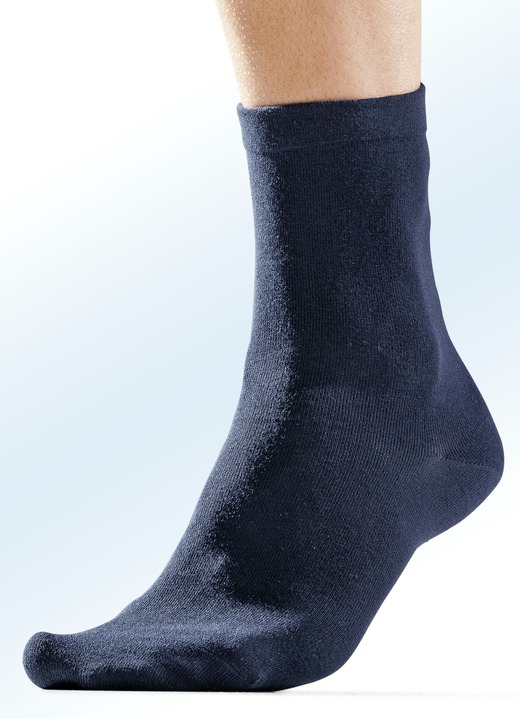 Strümpfe - Sechserpack Socken mit druckfreiem Softrand, uni und meliert, in Größe Gr: 1 (Schuhgröße 39-42) bis Gr: 2 (Schuhgröße 43-46), in Farbe 2X MARINE, 2X ANTHRAZIT MELIERT, 2X SCHWARZ Ansicht 1
