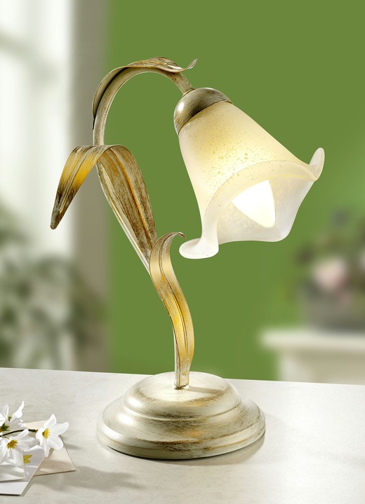 - Tischleuchte mit blütenförmigem Lampenschirm, in Farbe CREME-GOLD