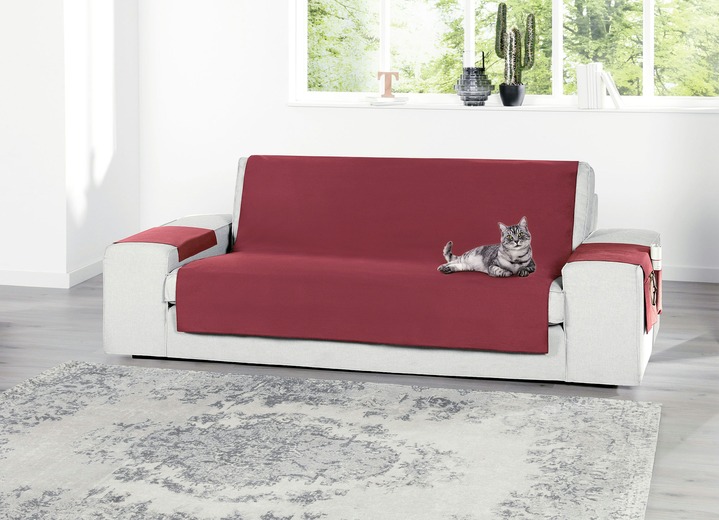 - Tierfreundliche Schutzdecken für Sessel und Sofa, in Größe 100 (Auflage, 50x 90 cm) bis 865 (2 Armlehnenschoner, 38x 55 cm), in Farbe BORDEAUX Ansicht 1