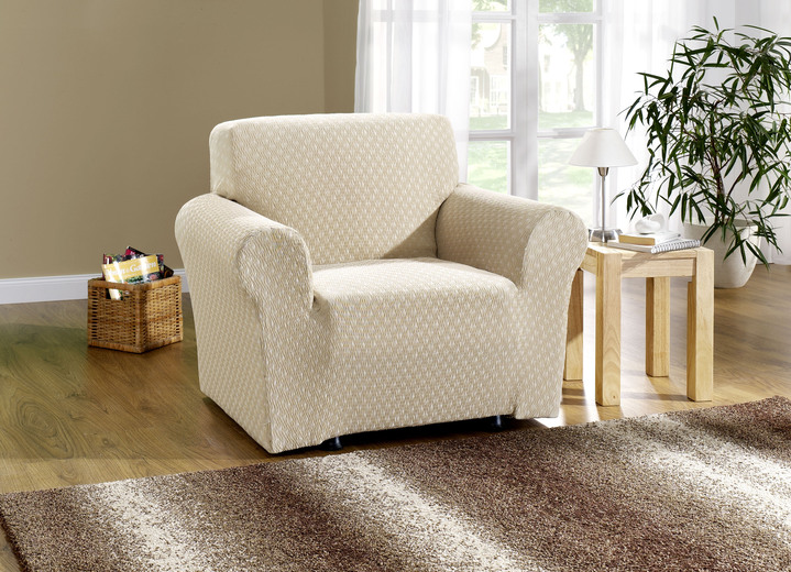 Sessel- & Sofaüberwürfe - Stretchbezüge mit schöner Strukturierung Ansicht 3 Sessel- & Sofaüberwürfe - Stretchbezüge mit schöner Strukturierung, in Größe 101 (Sesselbezug) bis 115 (Stuhlbezüge, 4er-Set), in Farbe BEIGE Ansicht 3