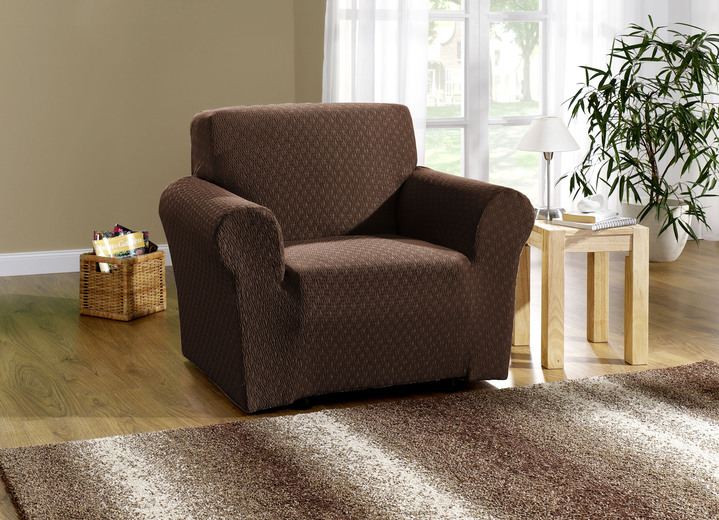 Sessel- & Sofaüberwürfe - Stretchbezüge mit schöner Strukturierung, in Größe 101 (Sesselbezug) bis 115 (Stuhlbezüge, 4er-Set), in Farbe BRAUN Ansicht 1