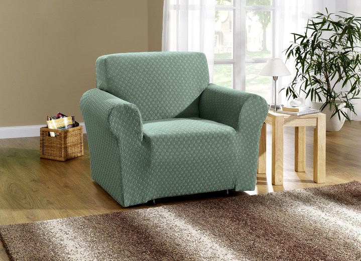 Sessel- & Sofaüberwürfe - Stretchbezüge mit schöner Strukturierung, in Größe 101 (Sesselbezug) bis 115 (Stuhlbezüge, 4er-Set), in Farbe GRÜN Ansicht 1