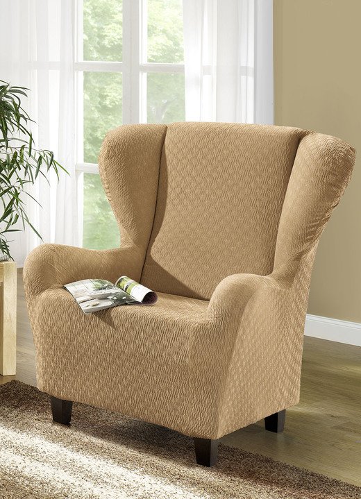 Sessel- & Sofaüberwürfe - Stretchbezüge mit schöner Strukturierung Ansicht 12 Sessel- & Sofaüberwürfe - Stretchbezüge mit schöner Strukturierung, in Größe 101 (Sesselbezug) bis 115 (Stuhlbezüge, 4er-Set), in Farbe BEIGE Ansicht 12