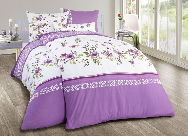 Bettwäschegarnituren - Jersey  Bettwäsche-Garnitur aus 100% Baumwolle, in Größe 111 (40/80 cm + 135/200 cm) bis 412 (4-teiliges Sparset: 2x 80/80 cm + 2x 135/200 cm), in Farbe LILA Ansicht 1