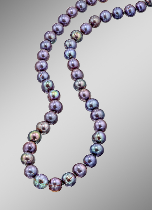 Halsketten - Süsswasser-Zuchtperlenkette: Ein Schmuckstück für die Ewigkeit, in Farbe , in Ausführung Perlen tahitifarben Ansicht 2