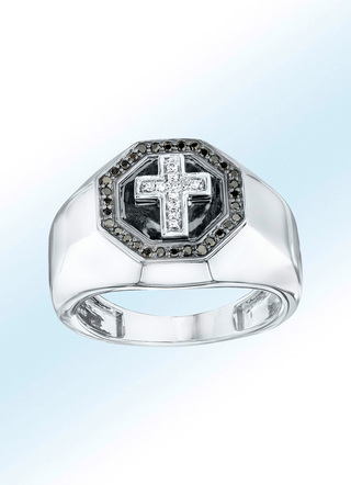 Edler Weißgold Herrenring mit Kreuz