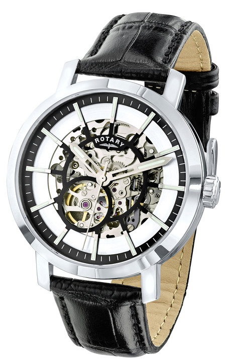 Mechanikuhren / Automatikuhren - Klassische Automatik-Herrenuhr mit sichtbarem Werk, in Farbe SILBER Ansicht 2