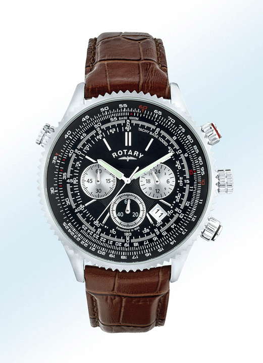 Chronographen - Klassische Herrenuhr mit Edelstahlgehäuse , in Farbe SCHWARZ Ansicht 1