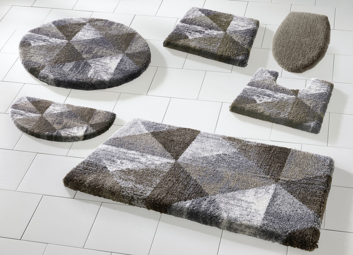 Badgarnituren - Badgarnitur von Grund mit geometrischem Dessin, in Größe 100 (Vorleger halbrund, 50/ 80 cm) bis 112 (WC-Deckelbezug, 47/ 50 cm), in Farbe ANTHRAZIT-GRAU Ansicht 5