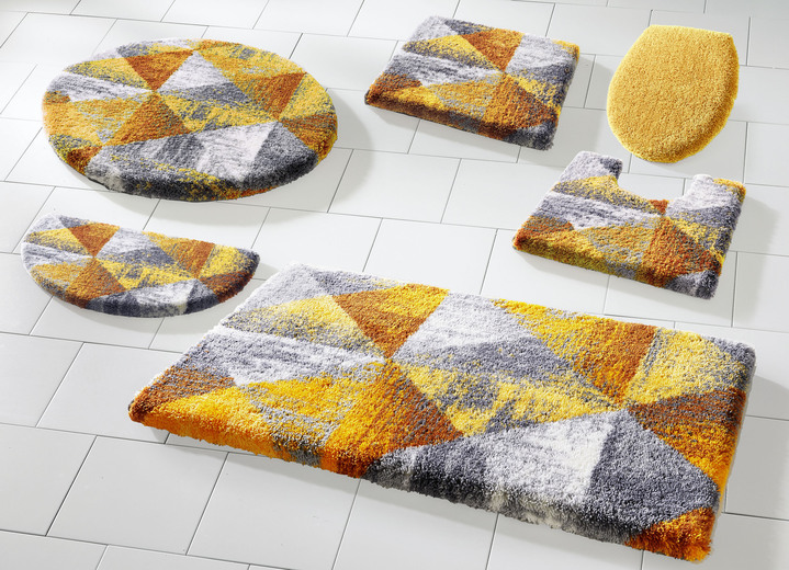 Badgarnituren - Badgarnitur von Grund mit geometrischem Dessin, in Größe 100 (Vorleger halbrund, 50/ 80 cm) bis 112 (WC-Deckelbezug, 47/ 50 cm), in Farbe ANTHRAZIT-GRAU Ansicht 4