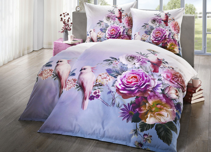 Bettwasche Garnitur Mit Blumen Und Vogel Motiven Bettwasche Bader