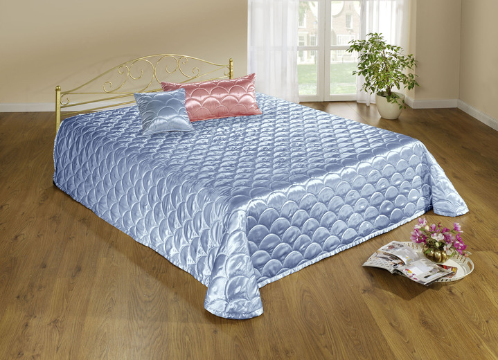 Tagesdecken - Edel glänzende Tagesdecke und Kissenbezüge mit Steppung in Muscheloptik, in Größe 873 (für Einzelbett, 135x210 cm) bis 924 (1 Kissenbezug, 40 x 80 cm), in Farbe BLAU Ansicht 15