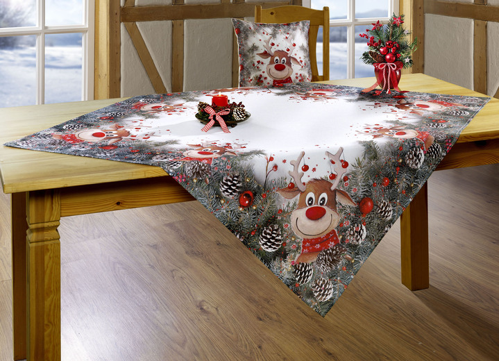 Tischdecken - Tisch- und Raumdekoration mit witzigen Elch-Motiven, in Größe 130 (2 Deckchen, 30/ 30 cm) bis 404 (Kissenbezug, 40/ 40 cm), in Farbe WEISS Ansicht 4