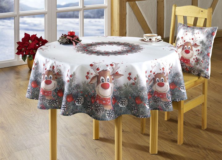 Tischdecken - Tisch- und Raumdekoration mit witzigen Elch-Motiven, in Größe 130 (2 Deckchen, 30/ 30 cm) bis 404 (Kissenbezug, 40/ 40 cm), in Farbe WEISS Ansicht 3