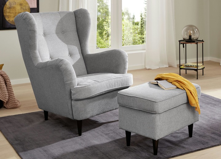 Ohrensessel Grau Mit Hocker