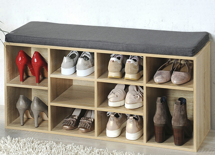 Garderobenmöbel - Schuhbank mit Sitzkissen, in Farbe BLAU Ansicht 2