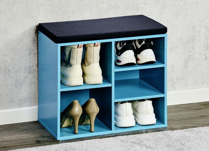 Kleinmöbel - Schuhbank mit Sitzkissen, in Farbe BLAU Ansicht 1