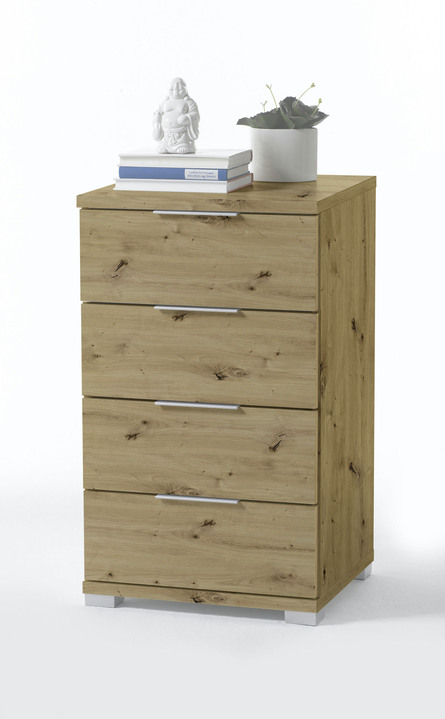 Nachttische - Nachttisch mit metallfarbenen Kunststoffgriffen, in Farbe EICHE, in Ausführung Nachttisch, 3 Schubladen Ansicht 2