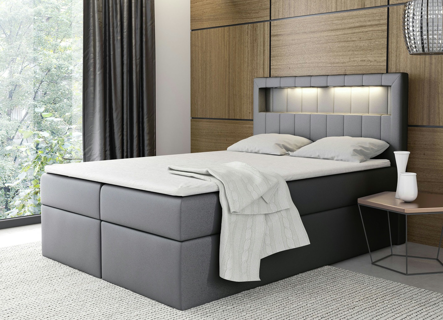 Boxspringbett mit LED-Beleuchtung und Bettkasten - Betten | BADER