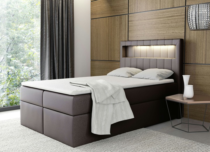 - Boxspringbett mit LED-Beleuchtung und Bettkasten, in Farbe BRAUN
