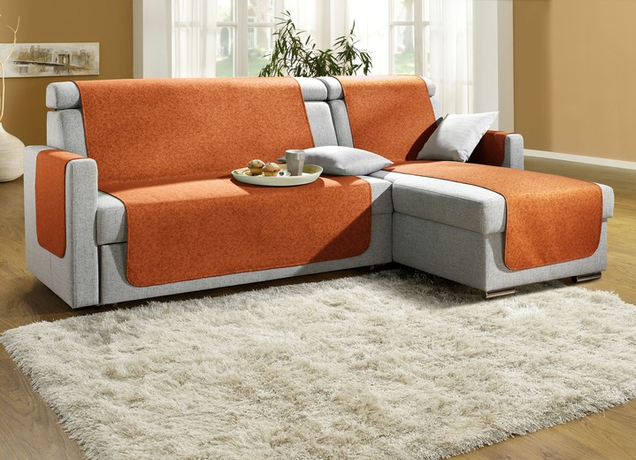 Sessel- & Sofaüberwürfe - Sessel-,Couch- und Armlehnenschoner mit Bandeinfassung, in Größe 101 (Sesselschoner, 50x150 cm) bis 865 (2 Armlehnenschoner, 50x 70 cm), in Farbe ORANGE Ansicht 1
