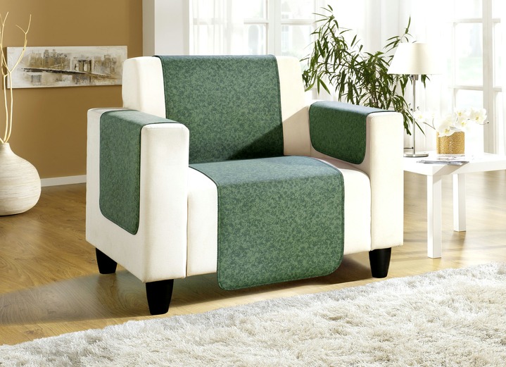 Sessel- & Sofaüberwürfe - Sessel-,Couch- und Armlehnenschoner mit Bandeinfassung, in Größe 101 (Sesselschoner, 50x150 cm) bis 865 (2 Armlehnenschoner, 50x 70 cm), in Farbe TANNE Ansicht 3