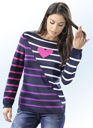 Pullover mit Ringeldessin und Herzmotiv
