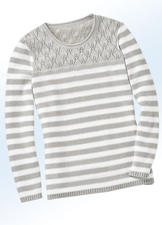 Pullover & Strickmode - Pullover mit Ringeldessin allover, in Größe 036 bis 050, in Farbe GRAU MELIERT-WEISS Ansicht 1