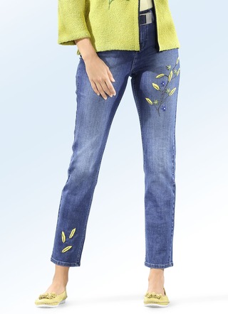 Jeans mit floralen Stickerei-Motiven
