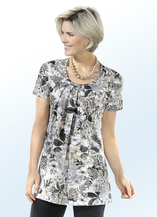 - Longshirt mit Plättchenzier am runden Halsausschnitt, in Größe 038 bis 056, in Farbe CAMEL-WEISS