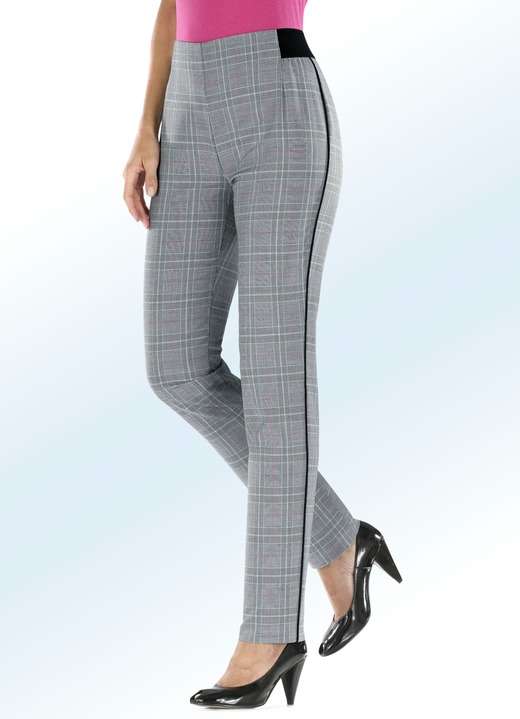 Hosen - Glencheckhose mit spezieller Bundverarbeitung, in Größe 018 bis 235, in Farbe SCHW.-WEISS-PINK Ansicht 1