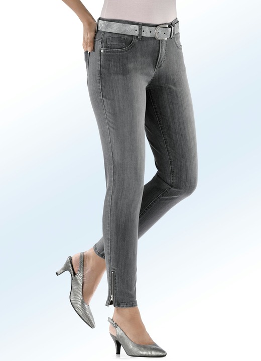 Hosen mit Knopf- und Reißverschluss - Magic-Jeans mit modischen Reißverschlüssen an den Beinabschlüssen, in Größe 017 bis 050, in Farbe GRAU Ansicht 1