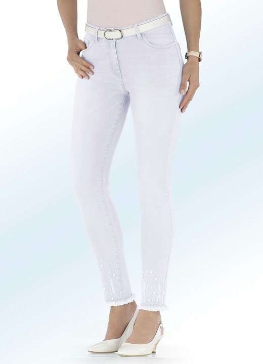 - Jeans mit Fransensaum und tollen Zierperlen, in Größe 017 bis 050, in Farbe WEISS Ansicht 1
