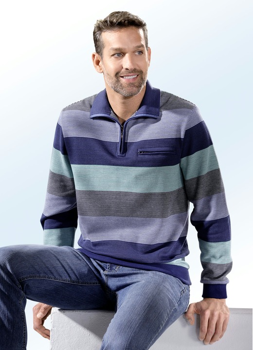 Shirts - Troyer mit kurzem Reißverschluss, in Größe 046 bis 062, in Farbe MARINE-MINT-HELLBLAU-WEISS
