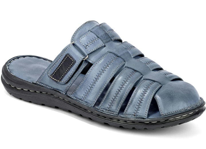 Sandalen & Pantoletten - Pantolette in 2 Farben mit weich gepolstertem Fußbettbezug aus Kalbleder, in Größe 040 bis 046, in Farbe JEANS