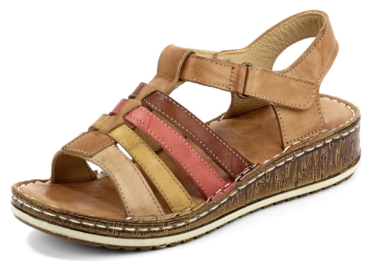 Sandaletten & Pantoletten - Gemini Riemchen-Sandalette mit praktischem Klettverschluss, in Größe 036 bis 042, in Farbe COGNAC-BUNT Ansicht 1