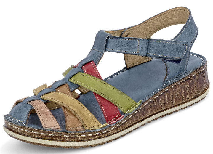 Sandaletten & Pantoletten - Gemini Riemchen-Sandalette mit dezenter Knitter-Struktur, in Größe 036 bis 042, in Farbe JEANS-BUNT Ansicht 1
