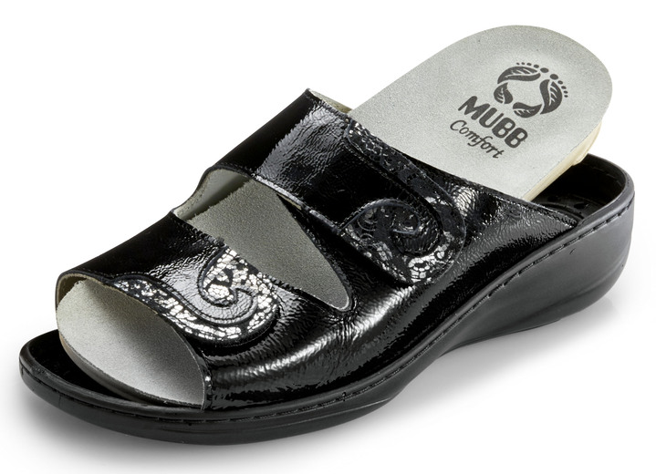 Sandaletten & Pantoletten - Mubb, bequeme Damen-Pantoletten, Weite H, mit herausnehmbarem Fußbett, in Größe 036 bis 042, in Farbe STAHLBLAU Ansicht 4